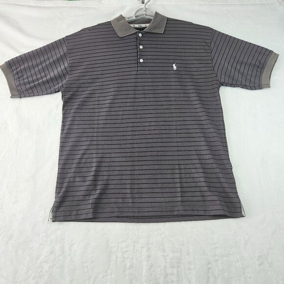 Polo Ralph Lauren Men's Size XL Polo Golf Shirt Short Sleeve Gray Black Stripes - Picture 1 of 8